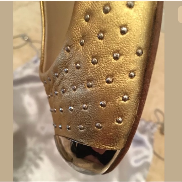 GIUSEPPE ZANITTI Gold Ballet Flats Capped Toe 38.5 - Picture 5 of 8